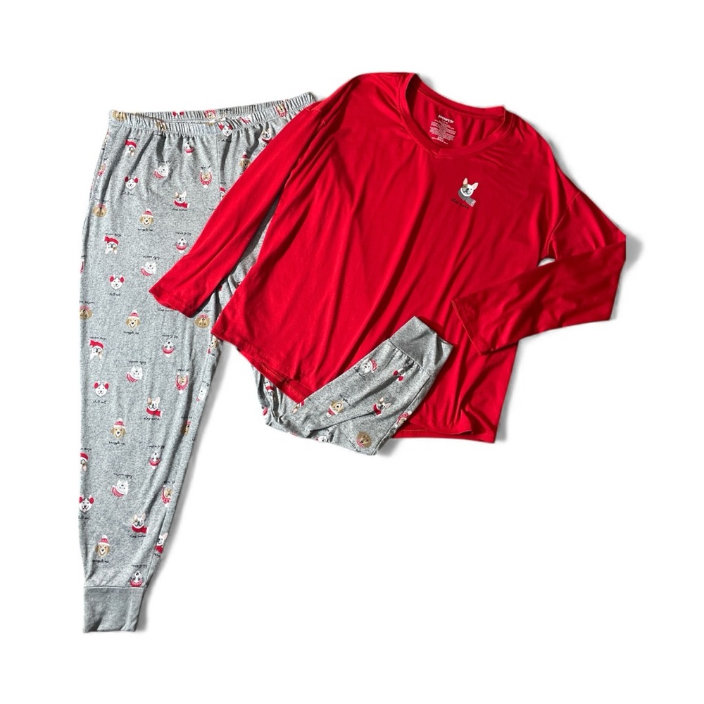G8- Women’s Large (12/14) Joyspun Christmas Dog Red and Gray Pajamas delete